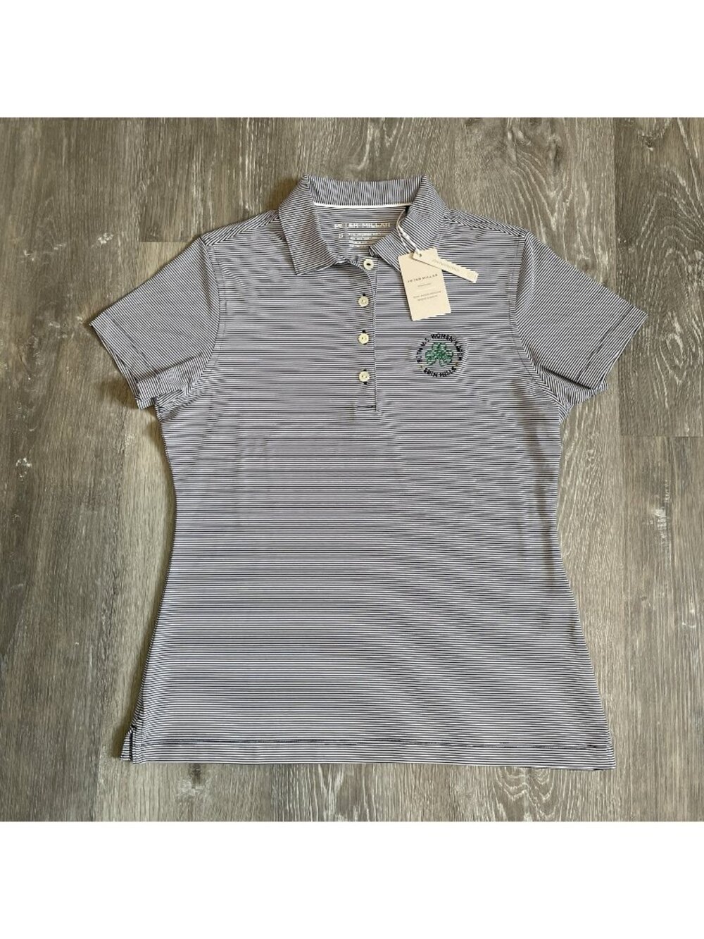 Peter Millar Womens Golf Shirt Polo Erin Hills Logo Striped Blue NWT 80th